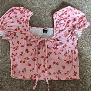 SHEIN Pink Floral Puff Sleeve Blouse